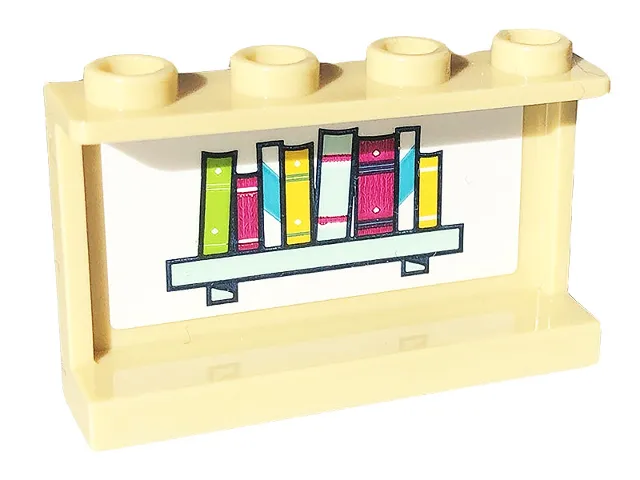 Panel 1 x 4 x 2 with Side Supports - Hollow Studs with Books on Light Aqua Shelf on White Background Pattern on Inside (Sticker) - Set 41703
