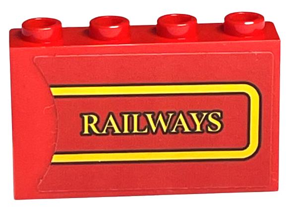 Panel 1 x 4 x 2 with Side Supports - Hollow Studs with Bright Light Orange 'RAILWAYS' and Border Pattern (Sticker) - Set 76405