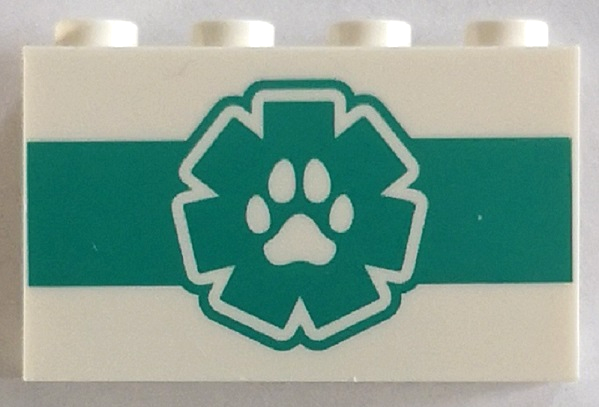 Panel 1 x 4 x 2 with Side Supports - Hollow Studs with Paw Print on Dark Turquoise EMT Star of Life and Stripe Pattern