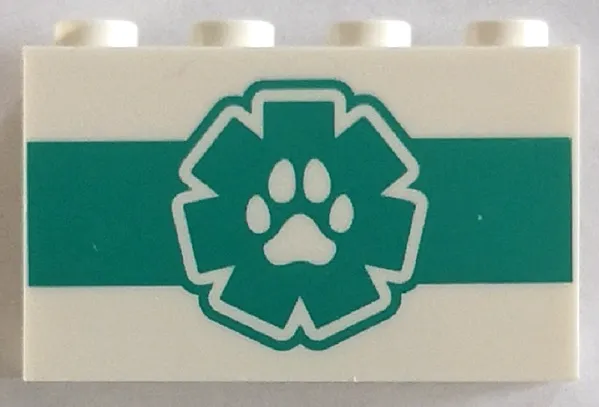 Panel 1 x 4 x 2 with Side Supports - Hollow Studs with Paw Print on Dark Turquoise EMT Star of Life and Stripe Pattern