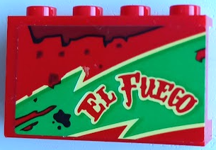 Panel 1 x 4 x 2 with Side Supports - Hollow Studs with 'EL FUEGO', Oil Stains, Bright Green and Bright Light Yellow Lightning Pattern Model Left Side (Sticker) - Set 70421