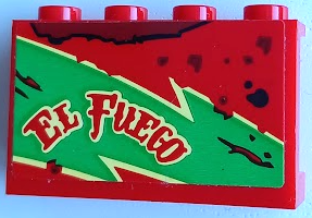Panel 1 x 4 x 2 with Side Supports - Hollow Studs with 'EL FUEGO', Oil Stains, Bright Green and Bright Light Yellow Lightning Pattern Model Right Side (Sticker) - Set 70421