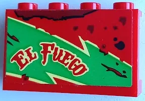 Panel 1 x 4 x 2 with Side Supports - Hollow Studs with 'EL FUEGO', Oil Stains, Bright Green and Bright Light Yellow Lightning Pattern Model Right Side (Sticker) - Set 70421