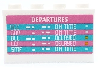 Panel 1 x 4 x 2 with Side Supports - Hollow Studs with Dark Pink and Medium Azure Departures Schedule Pattern (Sticker) - Set 41429