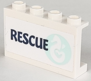 Panel 1 x 4 x 2 with Side Supports - Hollow Studs with Seahorse in Light Aqua Circle and Dark Blue 'RESCUE' Pattern Model Right Side (Sticker) - Set 41381