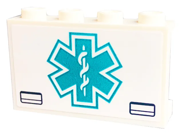 Panel 1 x 4 x 2 with Side Supports - Hollow Studs with Dark Turquoise Star of Life and 2 Handles Pattern (Sticker) - Set 40582