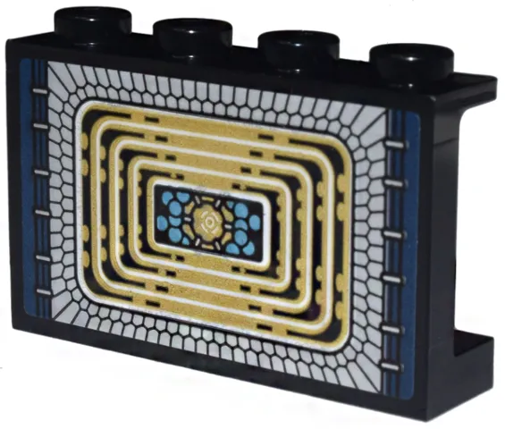 Panel 1 x 4 x 2 with Side Supports - Hollow Studs with Gold Concentric Rectangles, Light Bluish Gray Border and Dark Blue Edges (Quantum Tunnel) Pattern (Sticker) - Set 76266