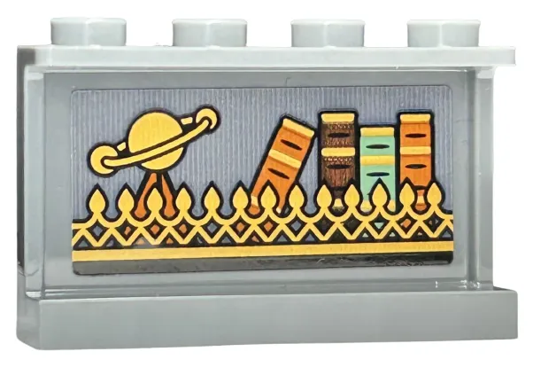 Panel 1 x 4 x 2 with Side Supports - Hollow Studs with Gold Ornate Fence with Spikes, Planet and Books Pattern (Sticker) - Set 76411