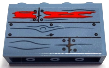 Panel 1 x 4 x 2 with Side Supports - Hollow Studs with Wooden Boards, Wood Grain, Nails and Red Paint Pattern (Sticker) - Set 70422