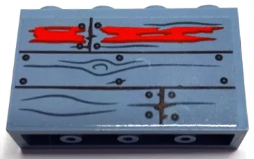 Panel 1 x 4 x 2 with Side Supports - Hollow Studs with Wooden Boards, Wood Grain, Nails and Red Paint Pattern (Sticker) - Set 70422