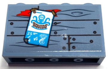 Panel 1 x 4 x 2 with Side Supports - Hollow Studs with Wooden Boards, Wood Grain, Nails, Red Paint and 'SQUIDS' Pattern (Sticker) - Set 70422