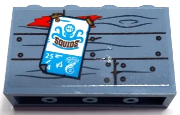 Panel 1 x 4 x 2 with Side Supports - Hollow Studs with Wooden Boards, Wood Grain, Nails, Red Paint and 'SQUIDS' Pattern (Sticker) - Set 70422