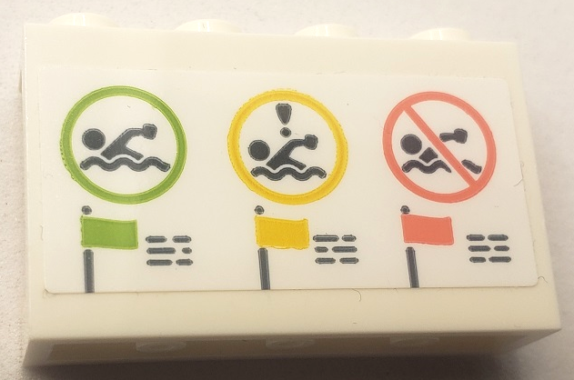 Panel 1 x 4 x 2 with Side Supports - Hollow Studs with Beach Swimming Signs with Lime, Yellow and Coral Flags Pattern (Sticker) - Set 41710