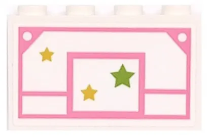 Panel 1 x 4 x 2 with Side Supports - Hollow Studs with Bright Pink Basketball Backboard and 3 Stars Pattern (Sticker) - Set 41682