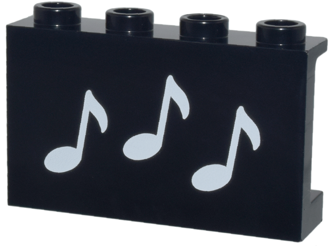 Panel 1 x 4 x 2 with Side Supports - Hollow Studs with 3 White Music Notes Pattern
