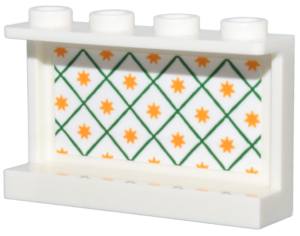 Panel 1 x 4 x 2 with Side Supports - Hollow Studs with Green Lattice and Bright Light Orange Stars Pattern (Sticker) - Set 76437