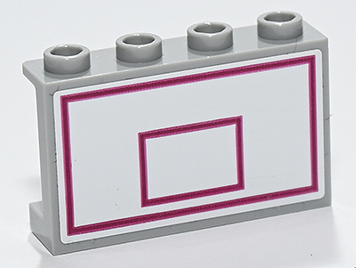 Panel 1 x 4 x 2 with Side Supports - Hollow Studs with White and Magenta Basketball Backboard Pattern (Sticker) - Set 41731