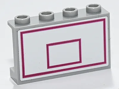 Panel 1 x 4 x 2 with Side Supports - Hollow Studs with White and Magenta Basketball Backboard Pattern (Sticker) - Set 41731