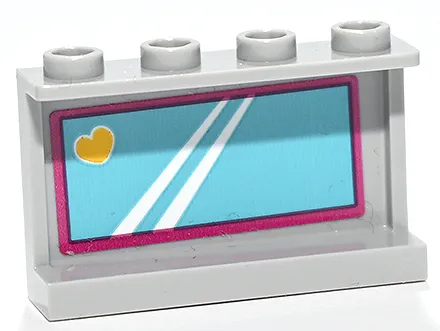 Panel 1 x 4 x 2 with Side Supports - Hollow Studs with Medium Azure Mirror with White Reflections, Yellow Heart and Magenta Frame Pattern (Sticker) - Set 41731