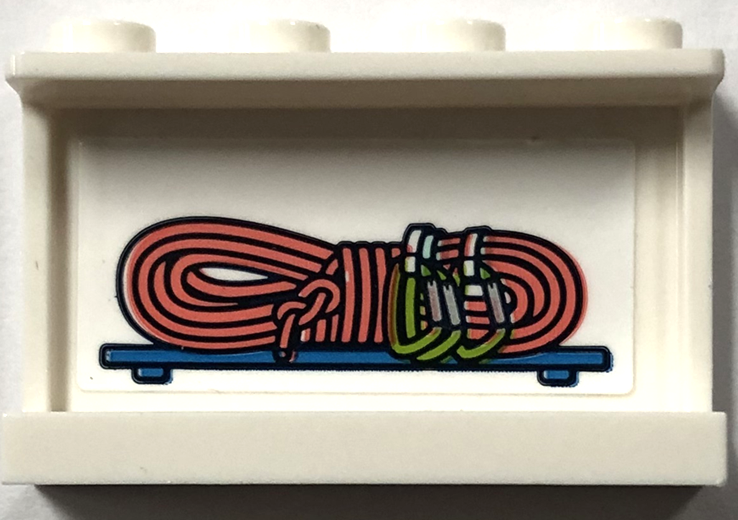 Panel 1 x 4 x 2 with Side Supports - Hollow Studs with Coral Rock Climbing Rope and Carabiners on Shelf Pattern (Sticker) - Set 41744