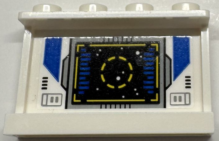 Panel 1 x 4 x 2 with Side Supports - Hollow Studs with Screen, Yellow Target and Border, Light Bluish Gray Frame, Blue Lines and Side Panels, Stars on Black Background Pattern (Sticker) - Set 75293