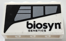 Panel 1 x 4 x 2 with Side Supports - Hollow Studs with Black 'biosyn GENETICS' and Windows Pattern Model Left Side (Sticker) - Set 76949