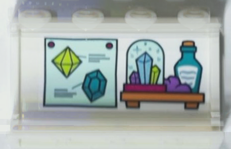 Panel 1 x 4 x 2 with Side Supports - Hollow Studs with Crystals and Bottle on Shelf and Picture of Gems Pattern (Sticker) - Set 43215