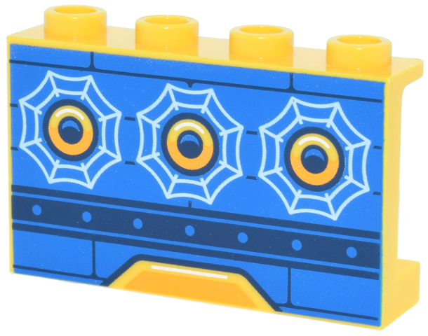 Panel 1 x 4 x 2 with Side Supports - Hollow Studs with Round Window Portals and White Spider Webs on Blue and Dark Blue Ship Panel Pattern