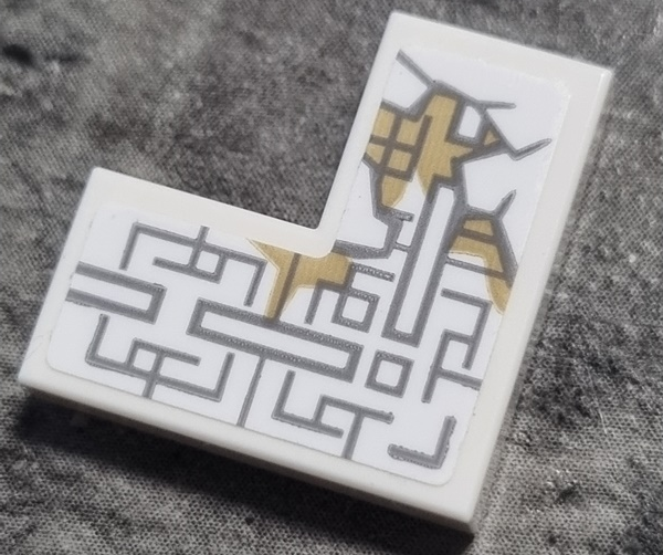 Tile 2 x 2 Corner with Light Bluish Gray Asian Geometric Design with Cracks and Dark Tan Stains Pattern Model Left Side (Sticker) - Set 76185