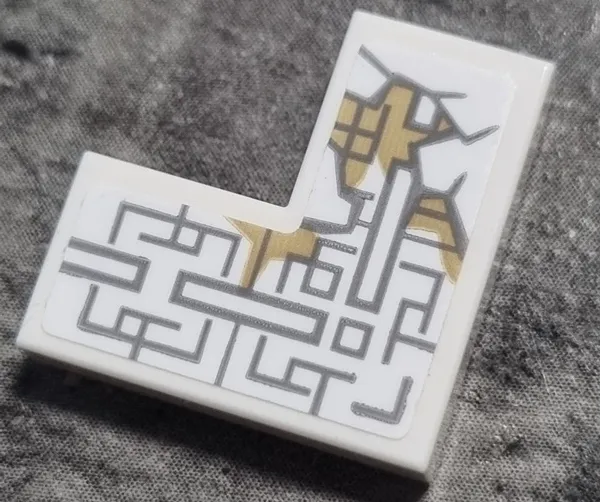 Tile 2 x 2 Corner with Light Bluish Gray Asian Geometric Design with Cracks and Dark Tan Stains Pattern Model Left Side (Sticker) - Set 76185