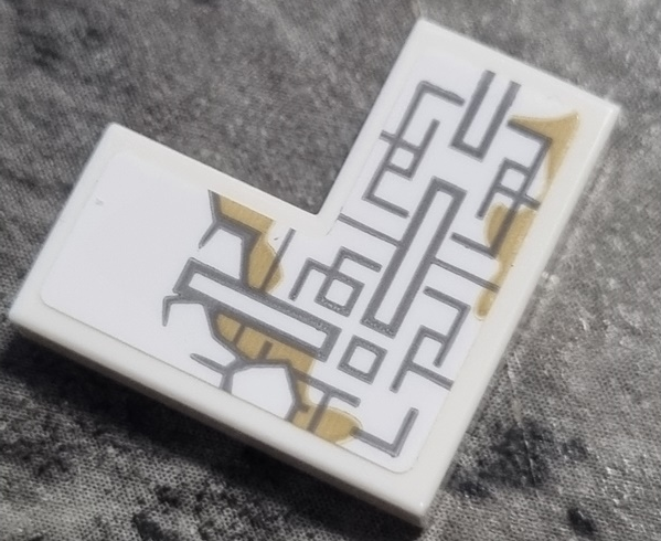 Tile 2 x 2 Corner with Light Bluish Gray Asian Geometric Design with Cracks and Dark Tan Stains Pattern Model Right Side (Sticker) - Set 76185