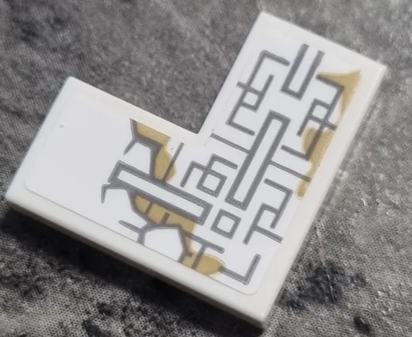 Tile 2 x 2 Corner with Light Bluish Gray Asian Geometric Design with Cracks and Dark Tan Stains Pattern Model Right Side (Sticker) - Set 76185