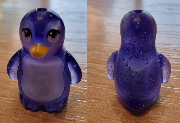 Penguin, Friends Style with Molded Satin Trans-Clear Face and Stomach and Printed Bright Pink Eyes and Bright Light Orange Beak Pattern