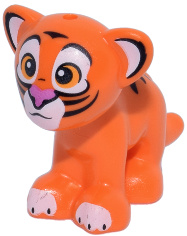 Cat, Friends Style, Large, Baby Cub (Tiger) with Black Stripes, Dark Pink Nose, White Eye Patches, Auricles, Paws and Muzzle Pattern (Disney Rajah)