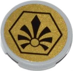 Tile, Round 2 x 2 with Bottom Stud Holder with Black Chima Logo in Hexagon on Gold Background Pattern (Sticker) - Set 70123