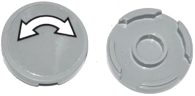 Tile, Round 2 x 2 with Bottom Stud Holder with White Curved Arrow Double with Black Outline on Transparent Background Pattern (Sticker) - Set 60036 / 60045