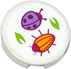 Tile, Round 2 x 2 with Bottom Stud Holder with Ladybug (Ladybird), Beetle and Leaves Pattern (Sticker) - Set 41059