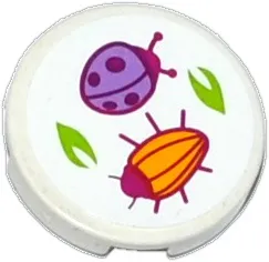 Tile, Round 2 x 2 with Bottom Stud Holder with Ladybug (Ladybird), Beetle and Leaves Pattern (Sticker) - Set 41059
