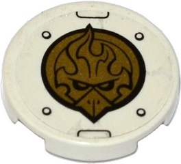 Tile, Round 2 x 2 with Bottom Stud Holder with Gold Chima Eagle Emblem, Rivets and Black Lines Pattern (Sticker) - Set 70142