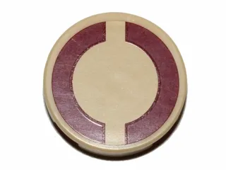 Tile, Round 2 x 2 with Bottom Stud Holder with Dark Red SW Semicircles on Tan Background Pattern (Sticker) - Sets 75043 / 75051 / 75234