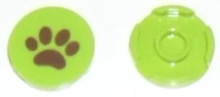 Tile, Round 2 x 2 with Bottom Stud Holder with Reddish Brown Paw Print Pattern