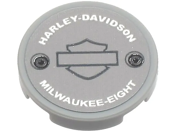 Tile, Round 2 x 2 with Bottom Stud Holder with Silver 'HARLEY-DAVIDSON' and 'MILWAUKEE-EIGHT' Pattern (Sticker) - Set 10269