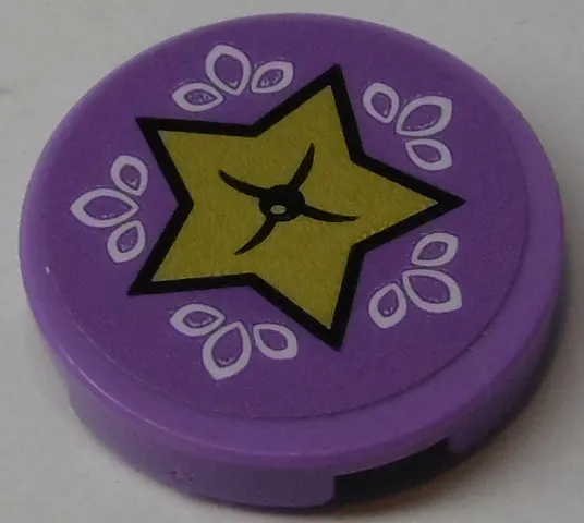 Tile, Round 2 x 2 with Bottom Stud Holder with Gold Star Cushion and White Ovals Pattern (Sticker) - Set 41174