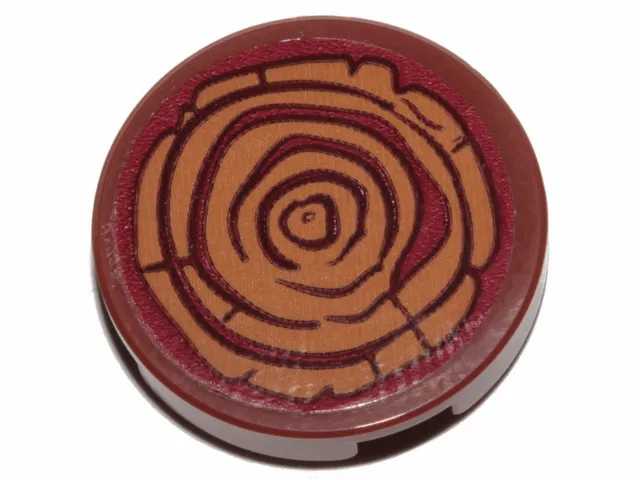 Tile, Round 2 x 2 with Bottom Stud Holder with Tree Stump / Wood Grain Pattern (Sticker) - Set 41424