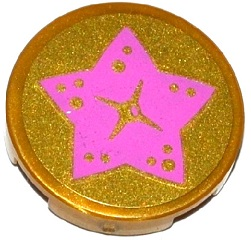 Tile, Round 2 x 2 with Bottom Stud Holder with Medium Lavender Star on Gold Background Pattern (Sticker) - Set 41063