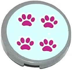 Tile, Round 2 x 2 with Bottom Stud Holder with 4 Paw Prints on Light Aqua Background Pattern (Sticker) - Set 41085