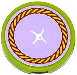 Tile, Round 2 x 2 with Bottom Stud Holder with Lavender Cushion with White Button and Yellow Rope Trim Pattern (Sticker) - Set 41094