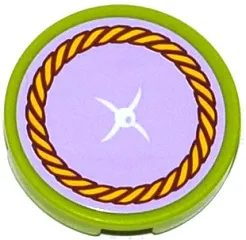 Tile, Round 2 x 2 with Bottom Stud Holder with Lavender Cushion with White Button and Yellow Rope Trim Pattern (Sticker) - Set 41094