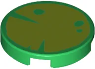 Tile, Round 2 x 2 with Bottom Stud Holder with Lime Lily Pad Pattern