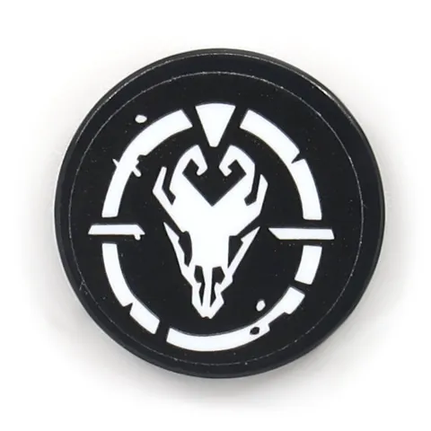 Tile, Round 2 x 2 with Bottom Stud Holder with White Bone Skull, Worn with Dots Pattern (Sticker) - Set 70655